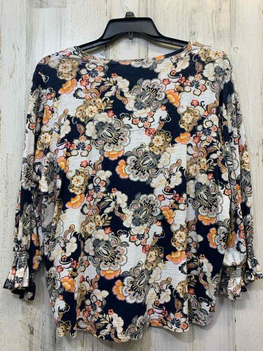 PRE-OWNED CHICO'S Tops Size XXL WHT/NVY/ORNG/GRN Floral 3/4 SLEEVE TOP