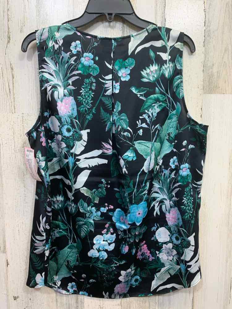 PRE-OWNED BANANA REPUBLIC Tops Size L BLACK/AQUA/PINK/GREEN TROPICAL Blouse/SLEE