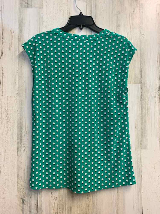 PRE-OWNED ANNE KLEIN Tops Size S GREEN/WHITE DOTS SLEEVELESS TOP