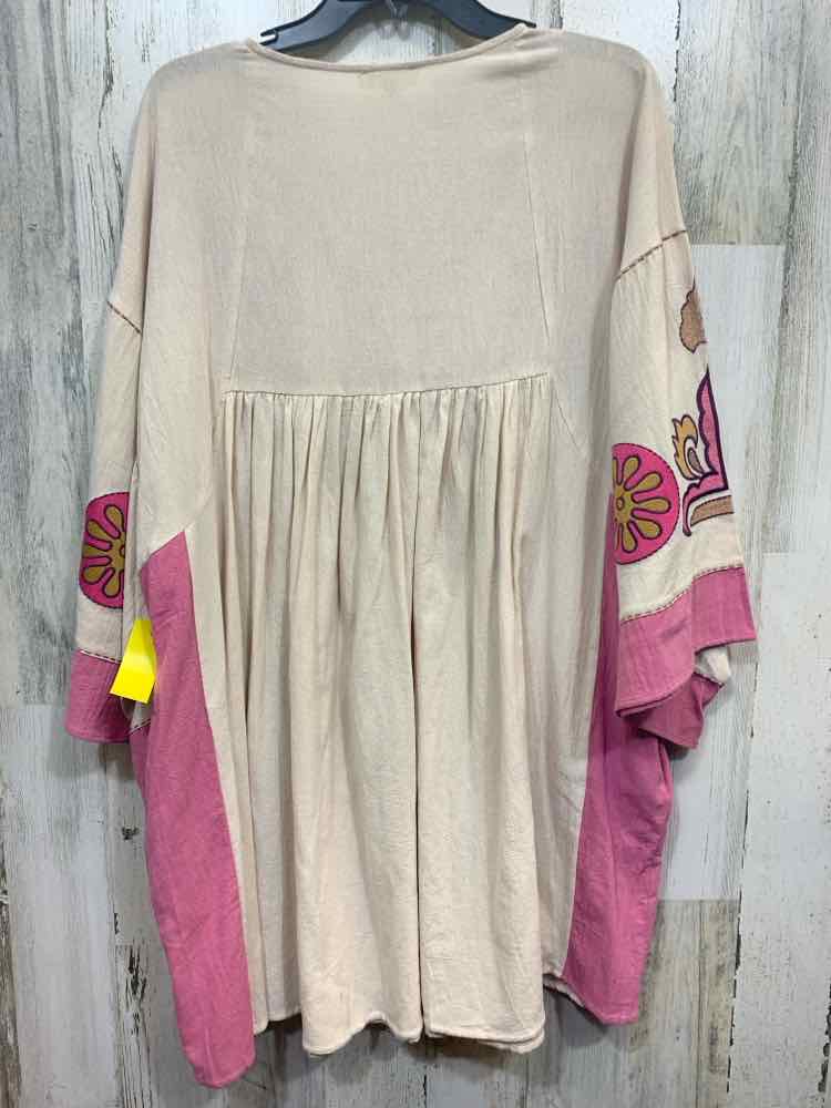 PRE-OWNED EASEL Tops Size L CREAM/PURPLE/TAN/PINK STEM W/ LEAVES TUNIC TUNIC/FLO