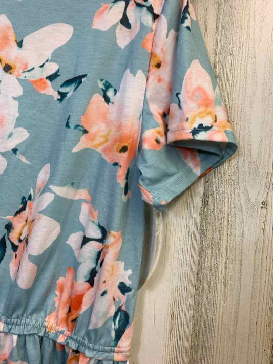 PRE-OWNED FOR GAND PL Tops Size M BLUE/WHT Floral SHORT SLEEVES TOP