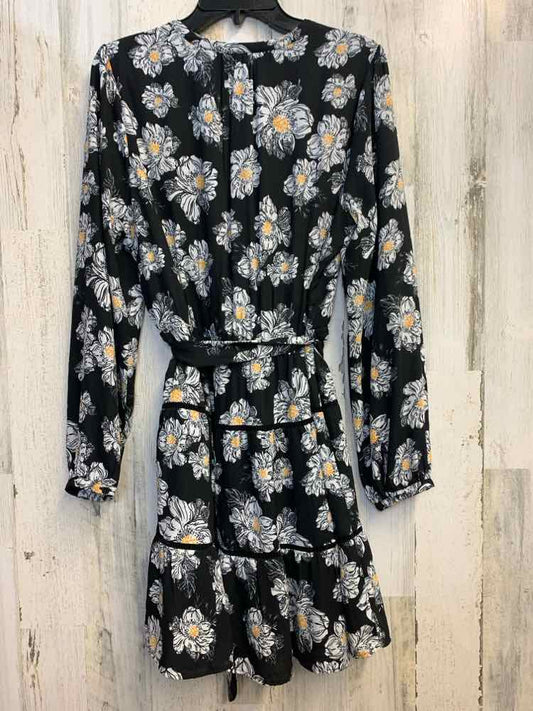 PRE-OWNED DR2 Dresses and Skirts Size L BLK/WHT Floral LONG SLEEVES Dress