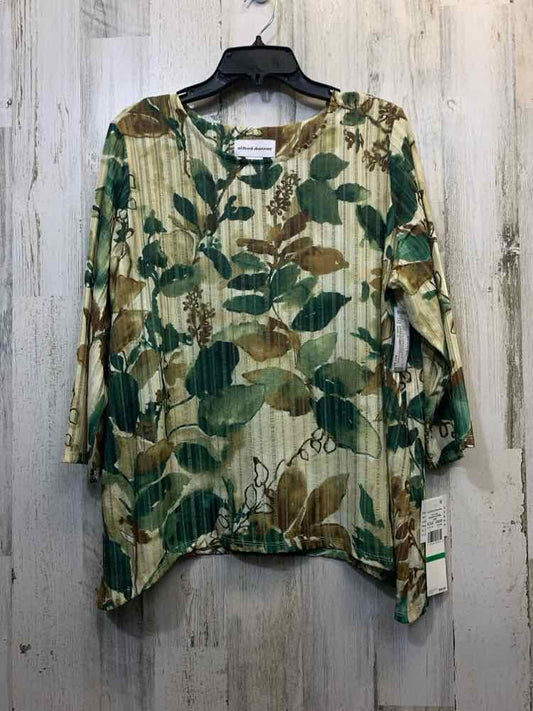 PRE-OWNED ALFRED DUNNER Tops Size L SHADES OF GREEN LEAVES SHORT SLEEVES TOP/SHA