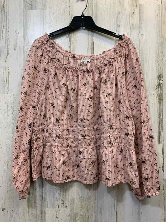 PRE-OWNED MADEWELL PLUS SIZES Size 2X PINK/OLIVE/NAVY Floral LONG SLEEVES TOP/PI