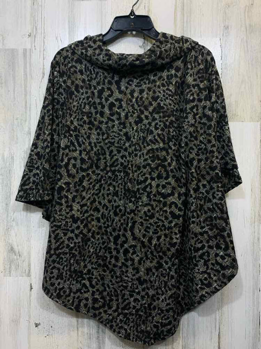 I. N. STUDIO PLUS SIZES Size 2X TAN/BLK LEOPARD PONCHO TOP