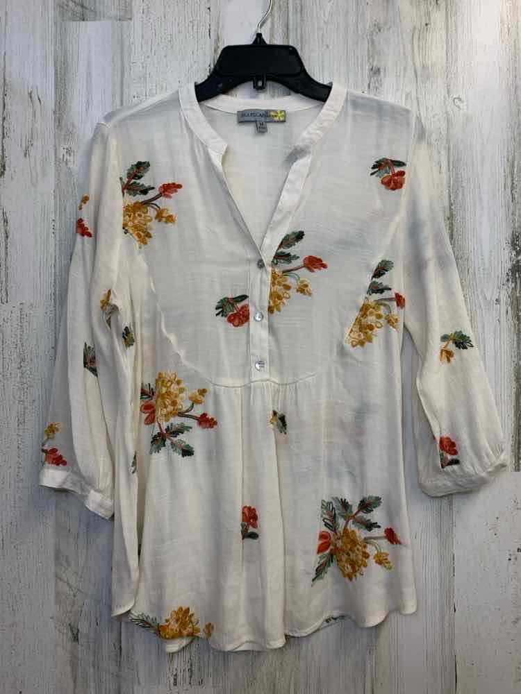FIGUEROA & FLOWER Tops Size M CRM/YEL/ORG/GRN Floral PEPLUM TOP