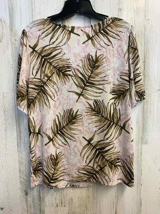 PRE-OWNED LAVISH Tops Size XL BROWN/TAN/PINK TROPICAL 3/4 LENGTH TOP/3/4 LENGTH