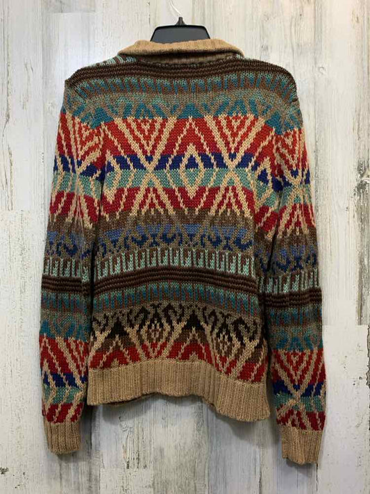 LAUREN JEANS CO Tops Size S TAN/RED/BLU/TEAL Geometric CARDIGAN Cardigan