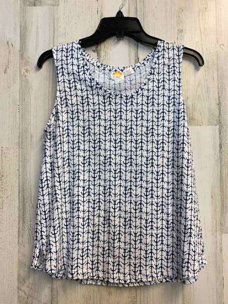 C&C Tops Size L WHT/NAVY ANCHORS SLEEVELESS TOP