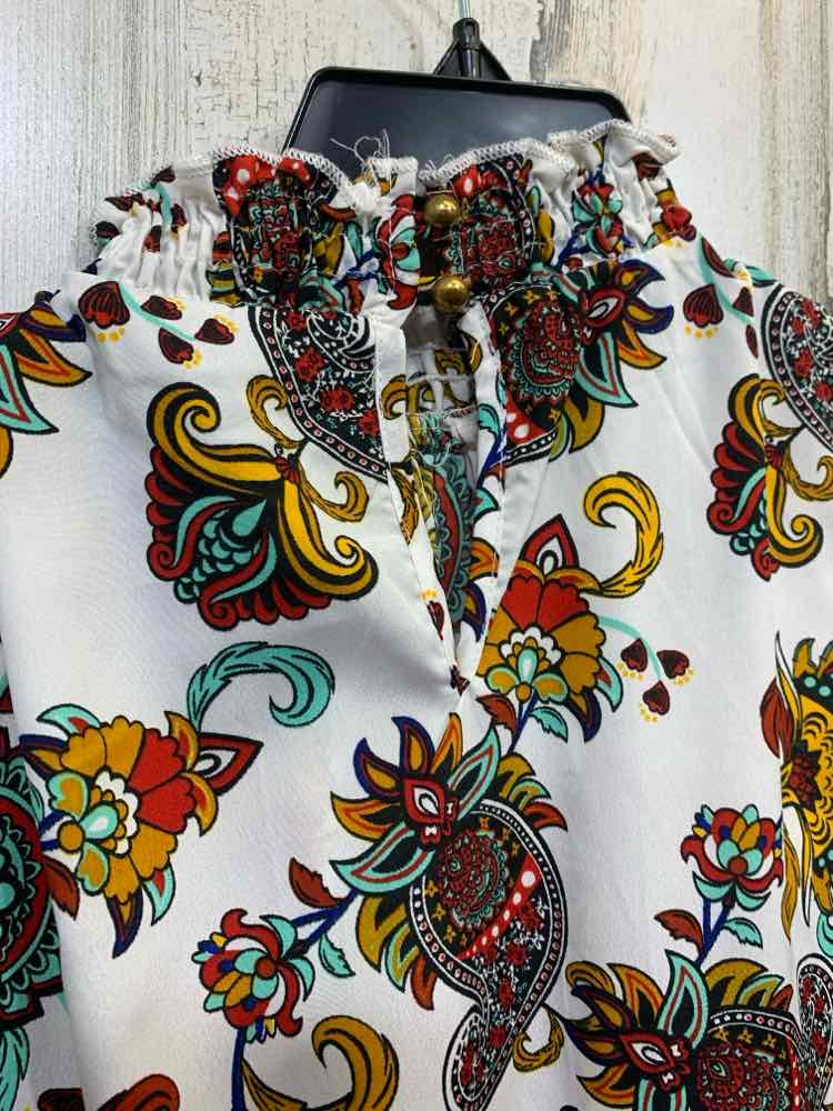 PRE-OWNED MILEAGE Tops Size L WHT/YLW/RED/BLU/BLK Paisley SLEEVELESS Blouse