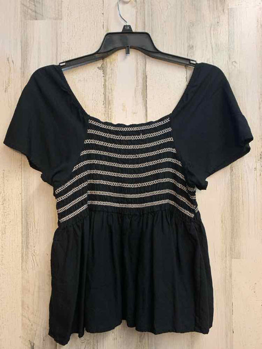 PRE-OWNED ROZ&ALI Tops Size XL BLK/WHT Stripe SHORT SLEEVES TOP