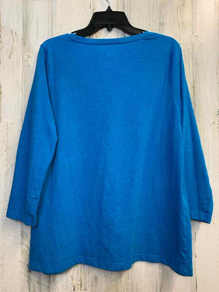 PRE-OWNED KIM ROGERS Tops Size L BRIGHT BLUE Solid LONG SLEEVES TOP/LONG SLEEVE