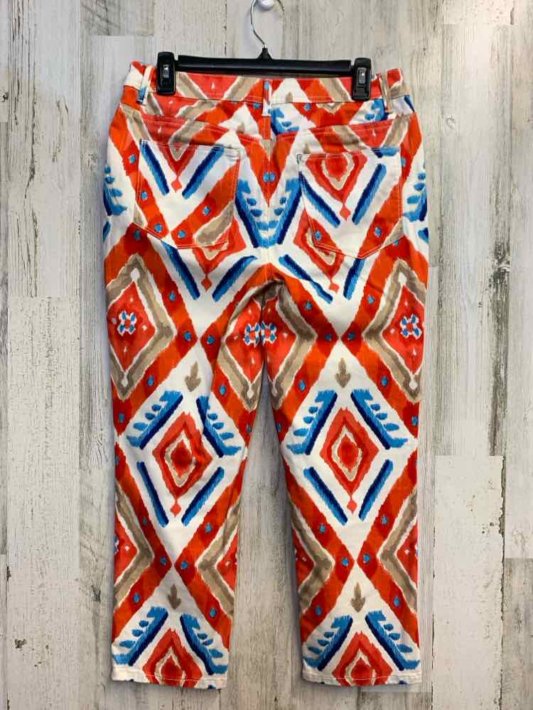 PRE-OWNED Size 6 CHICOS BOTTOMS RED/WHT/TAN DIAMOND STRETCH Pants