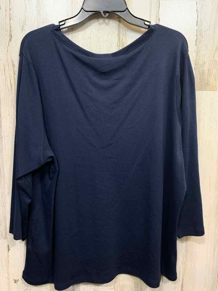 NWT STYLE & CO Size 2X Tops NAVY BLUE Solid LONG SLEEVE Blouse