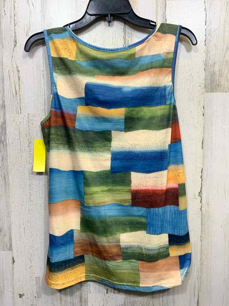 PRE-OWNED Size GRN/BLU/YLW Patchwork TANK /METAL GROMMET DETAIL ON STRAPS