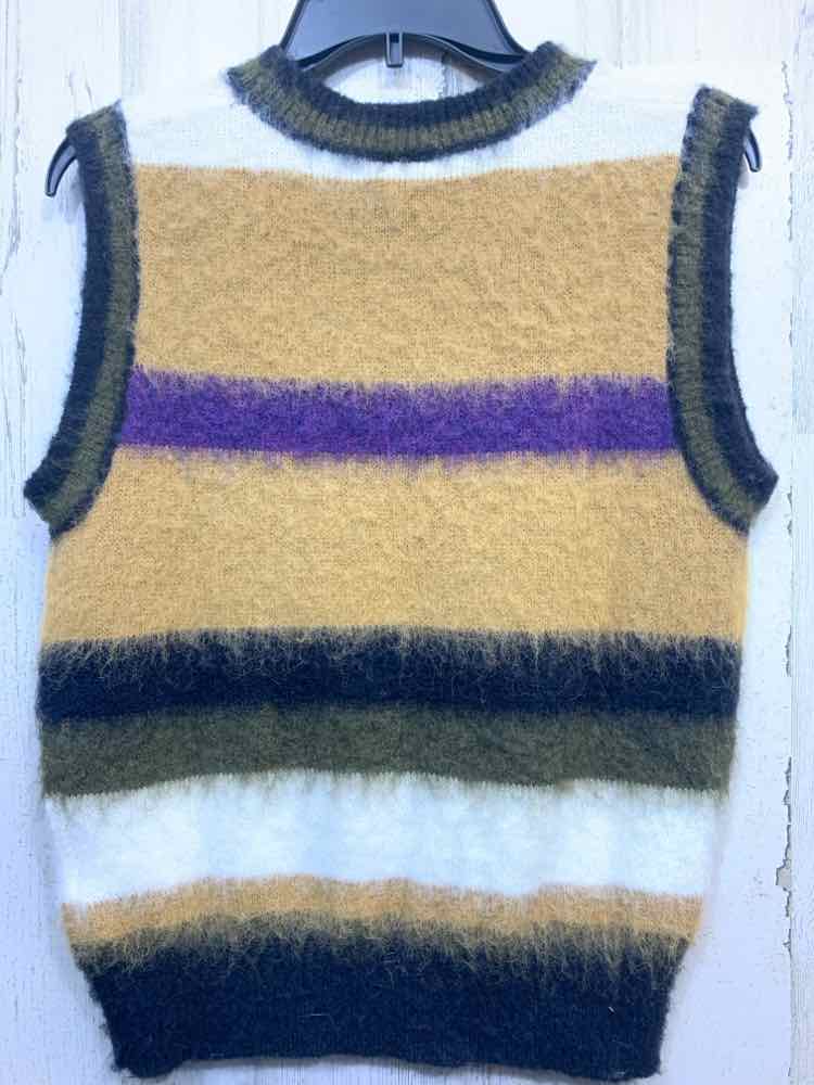 PRE-OWNED LILI SIDONIO Tops Size XS BLACK/TAN/WHITE/PURPLE FUZZY VEST Vest/FUZZY