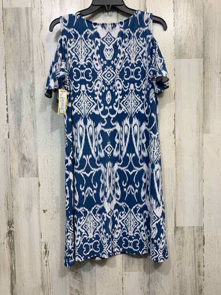 PRE-OWNED MSK Dresses and Skirts Size PL NAVY/WHITE ABSTRACT OPEN SHOULDER Dress