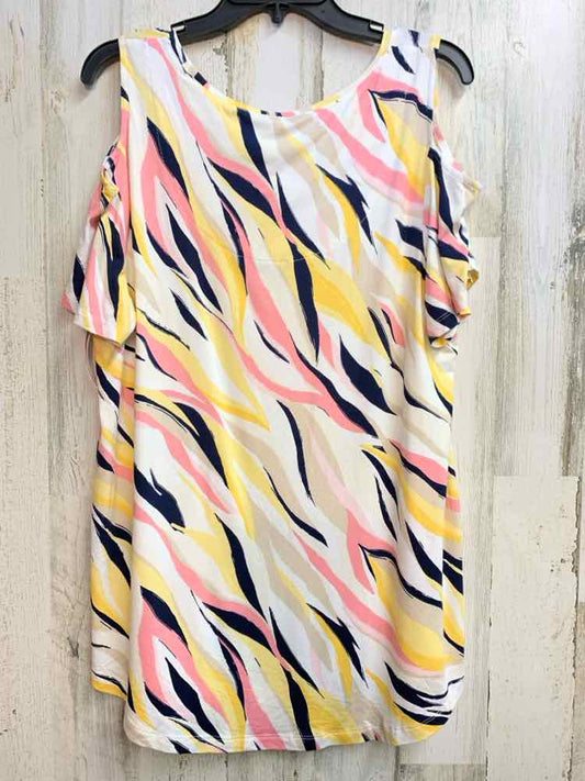 NWT JM COLLECTION PLUS SIZES Size 1X WHT/PNK/YEL STREAKS SHORT SLEEVES TOP