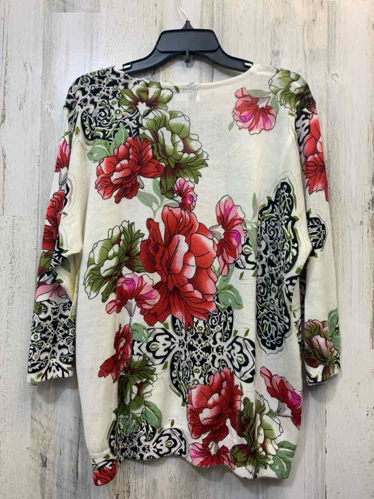 PRE-OWNED CD DANIELS PLUS SIZES Size 1X CREAM/RED/GREEN/BLACK FLOWERS TOP/LONG S