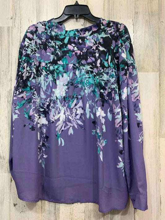 PRE-OWNED LANE BRYANT Tops Size 14/16 LAVENDER/TEAL/BLACK Floral LONG SLEEVE TOP