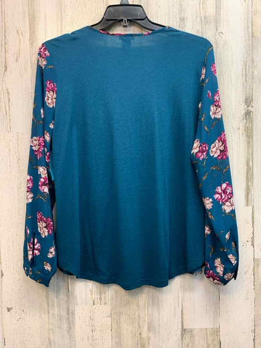 ANN TAYLOR Tops Size L TEAL/PURP/WHT Floral LONG SLEEVES TOP