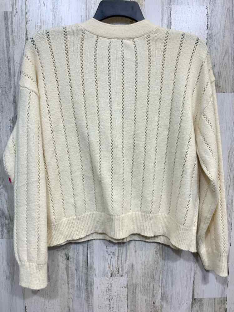 NWT ON 34TH Size L CREAM POINTELLE KNIT LONG SLEEVE/ V NECK BUTTON UP CARDIGAN