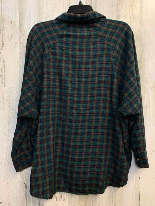 PRE-OWNED AMERICAN EAGLE Tops Size S GRN/NVY Plaid LONG SLEEVES Shirt