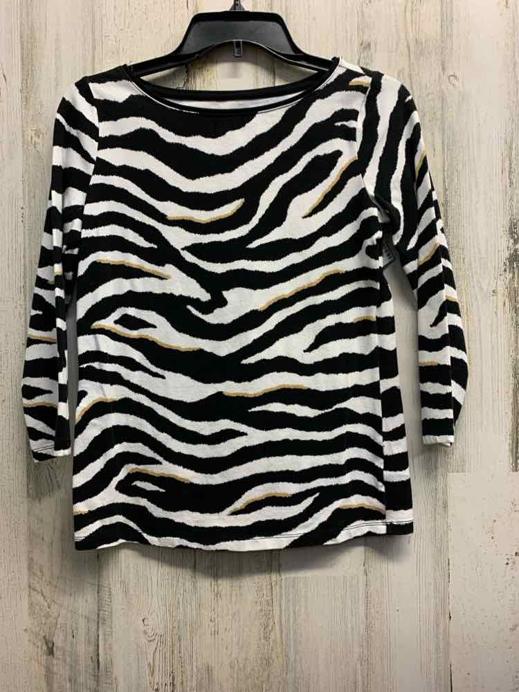 PRE-OWNED TALBOTS Tops Size XS BLACK/WHITE/TAN ZEBRA 3/4 LENGTH TOP/3/4 LENGTH T