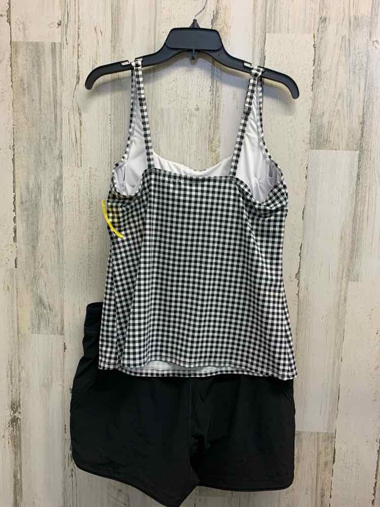 PRE-OWNED LANDSEND Swimwear Size 14 BLACK/WHITE GINGHAM 2PC Swimsuit/TANKINI AND