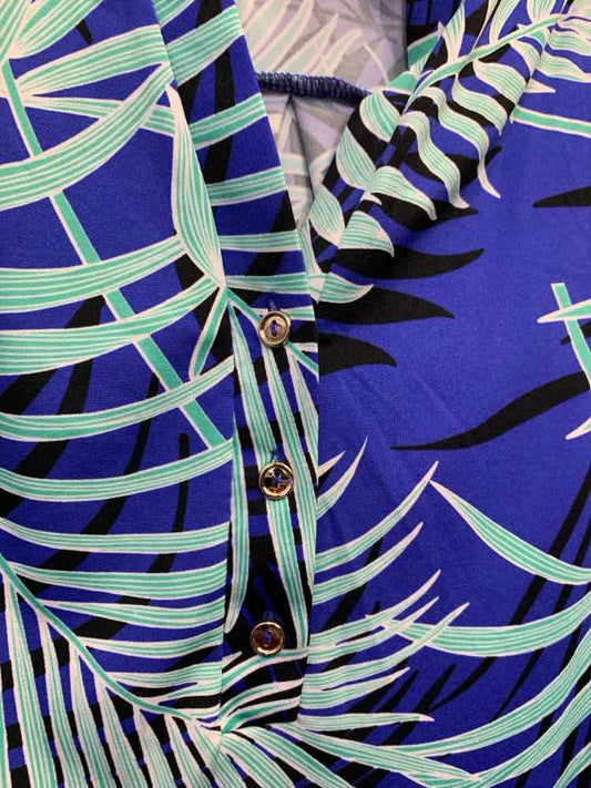 PRE-OWNED PERSEPTION Tops Size XL WHT/BLU/AQUA Floral SLEEVELESS Blouse