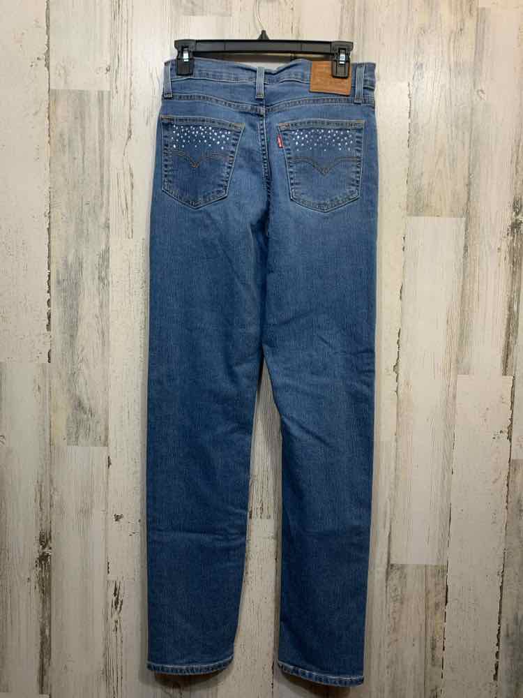 PRE-OWNED Size 27 LEVIS BOTTOMS LIGHT BLU Denim RHINESTONE STRAIGHT Jeans/LIGHT