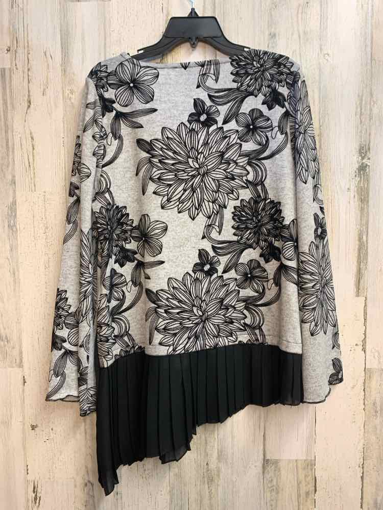 PRE-OWNED MELISSA PAIGE Tops Size L GRAY/BLK Floral LONG SLEEVES TOP