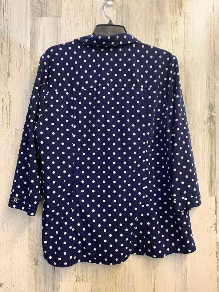 PRE-OWNED CORAL BAY Tops Size XL NAVY/WHT Polka Dot LONG SLEEVES TOP