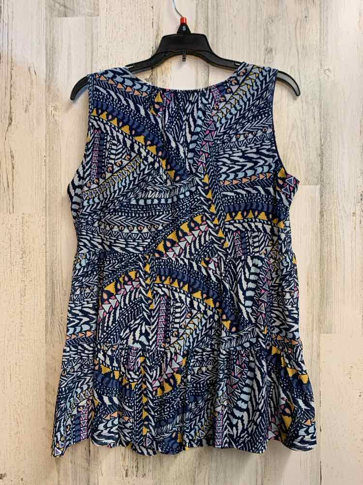 TRIBAL JEANS Tops Size PS NAVY/YEL/WHT/PINK Geometric SLEEVELESS TOP