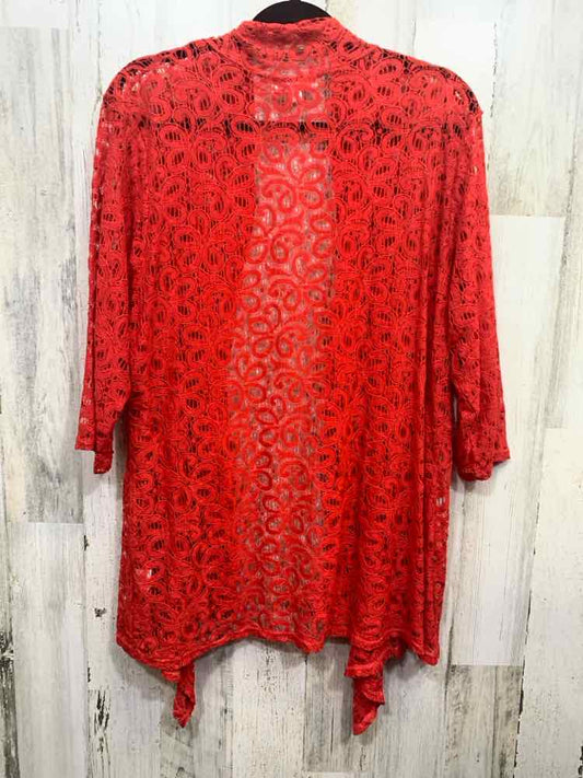 PRE-OWNED SHANNON FORD Tops Size 2XL Red Lace 3/4 SLEEVE Cardigan/OPEN FRONT