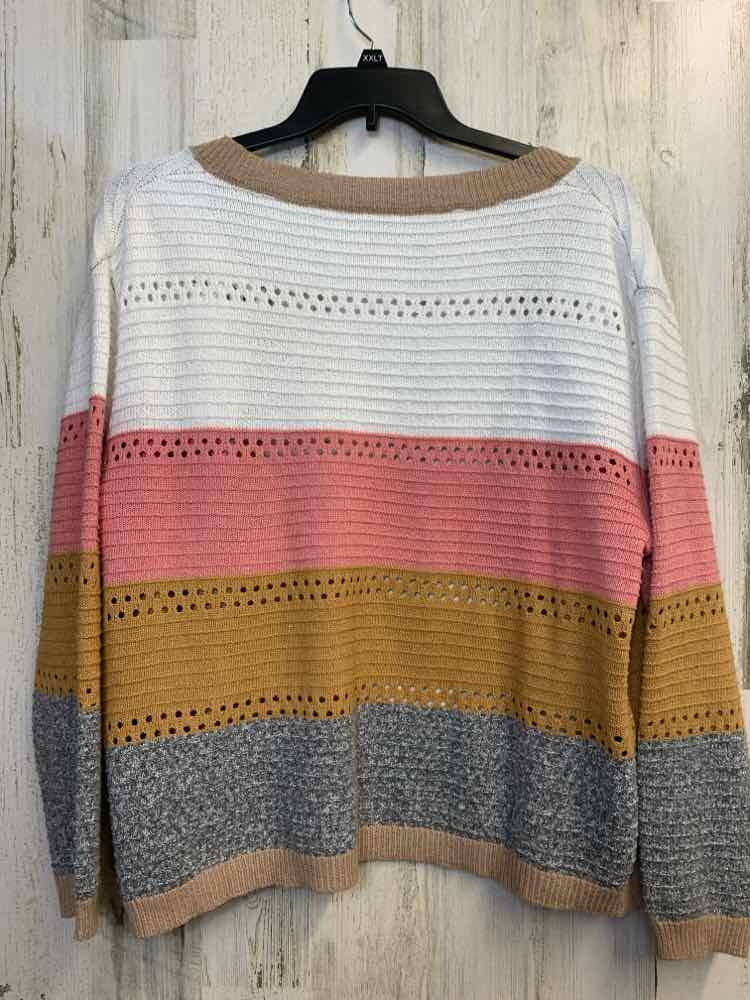EMERY ROSE PLUS SIZES Size 2X WHT/PINK/GOLD/GRAY Stripe CARDIGAN Cardigan