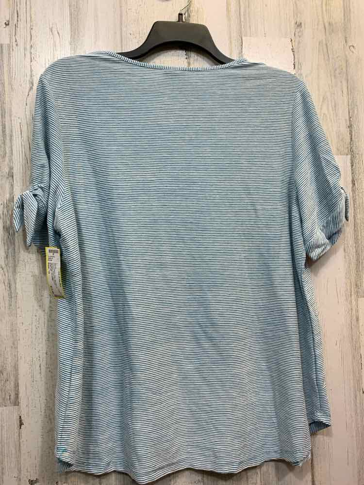 PRE-OWNED RUBY RD Tops Size 1X WHT/BLUE Pinstripe SHORT SLEEVES Blouse