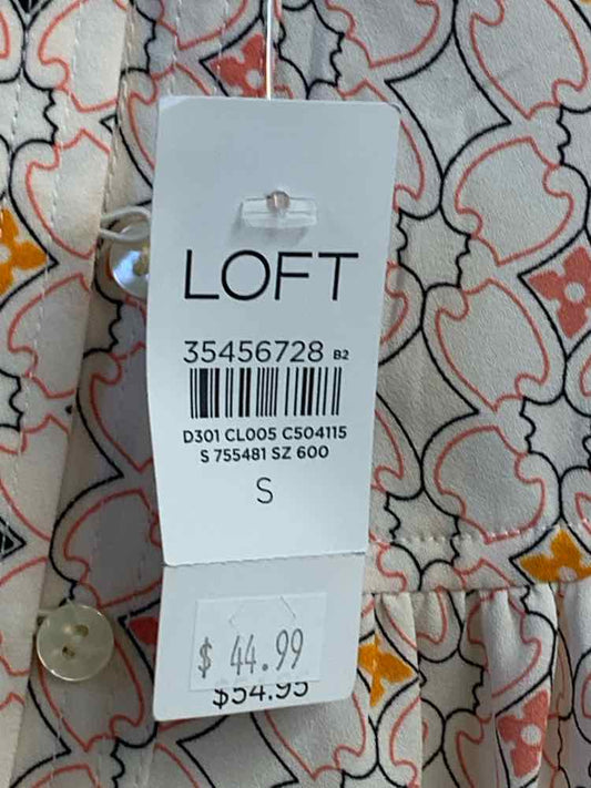 NWT LOFT Tops Size S CRM/BLK/ORNG SHORT SLEEVES TOP/1/2 BUTTONS