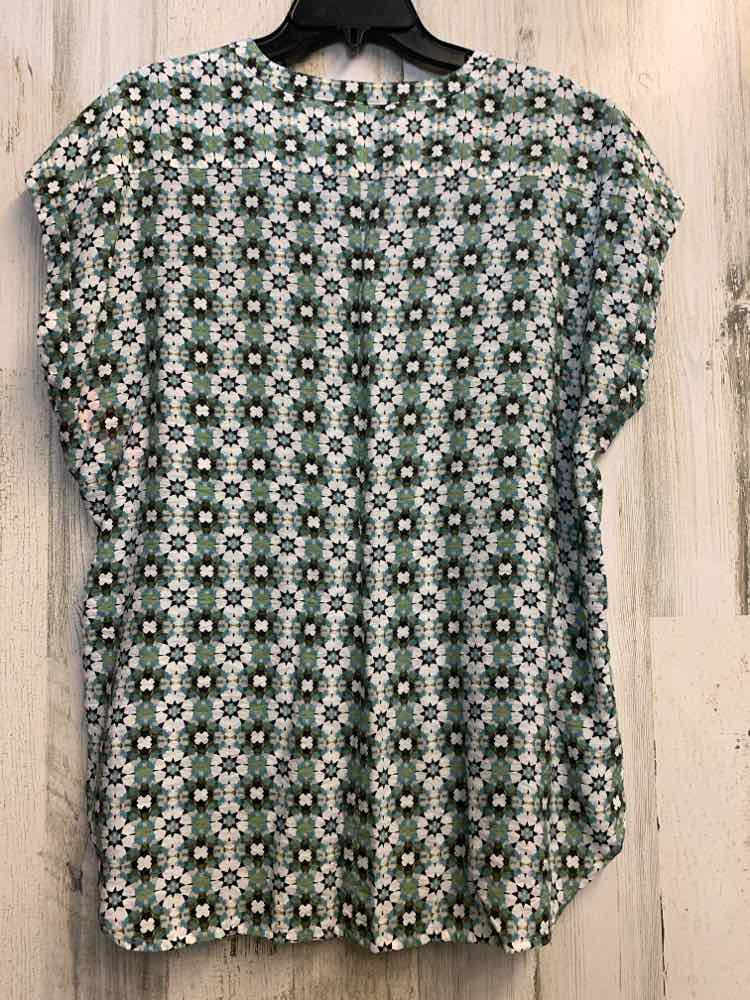 PRE-OWNED van heusen Tops Size XL GRN/WHT/BLU PATTERN CAP SLEEVES TOP