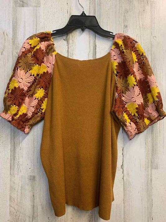 CATO PLUS SIZES Size 18/20 LT BRN/RUST/YEL/PEACH PUFF SLEEVES TOP