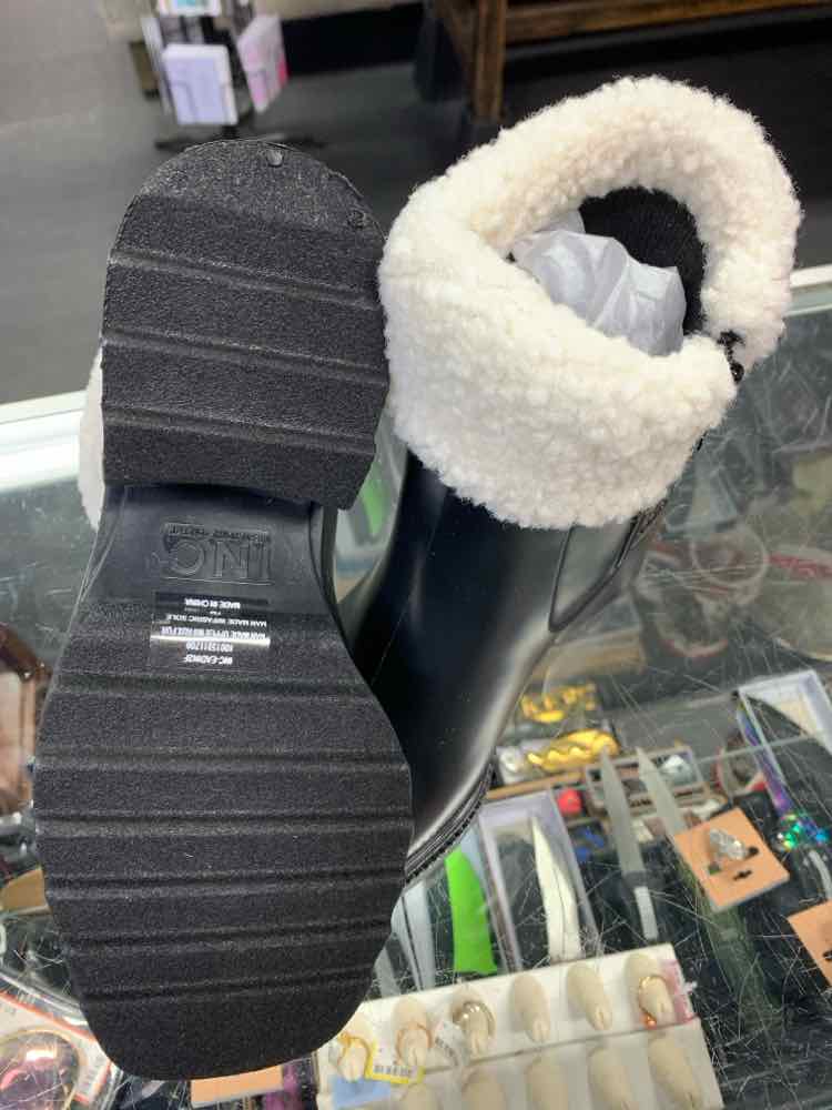 NWT INC SHOES Shoe Size 7 Black Rubber KNEE HIGH RAIN BOOTS W/FAUX FUR TOP