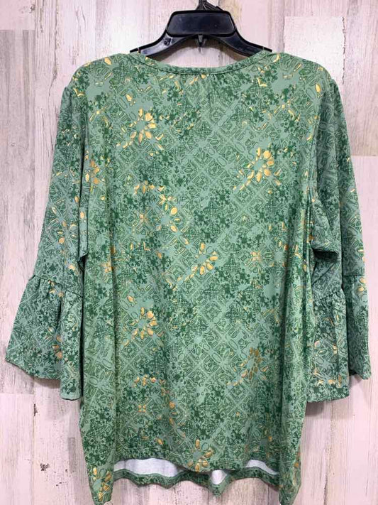 NWT STYLE & CO/ SPORADIC METALLIC PRINT LONG SLEEVE TOP W/ GATHERED NECKLINE