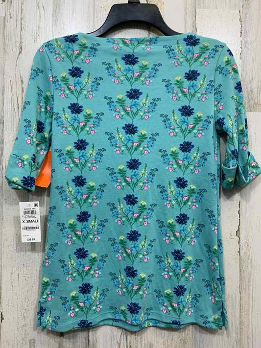 NWT STYLE & CO Tops Size XS AQUA/BLU/GRN Floral CUFFED SLV Blouse