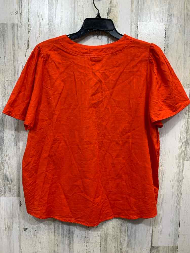 PRE-OWNED KNOX ROSE Tops Size L RED ORANGE SHORT SLEEVES Shirt/FLOWY SHORT SLEEV