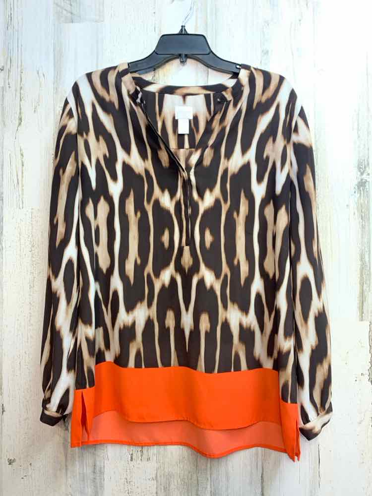 CHICOS Tops Size 2 BRN/WHT/CORAL Animal Print LONG SLEEVES TOP