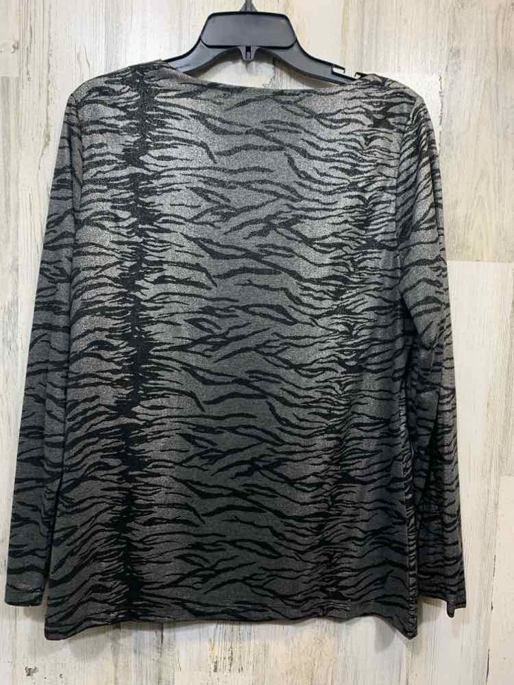 PRE-OWNED CHAUS Tops Size L GRAY/BLACK TIGER KNOT COLLAR TOP/GRAY/BLACK SPARKLE