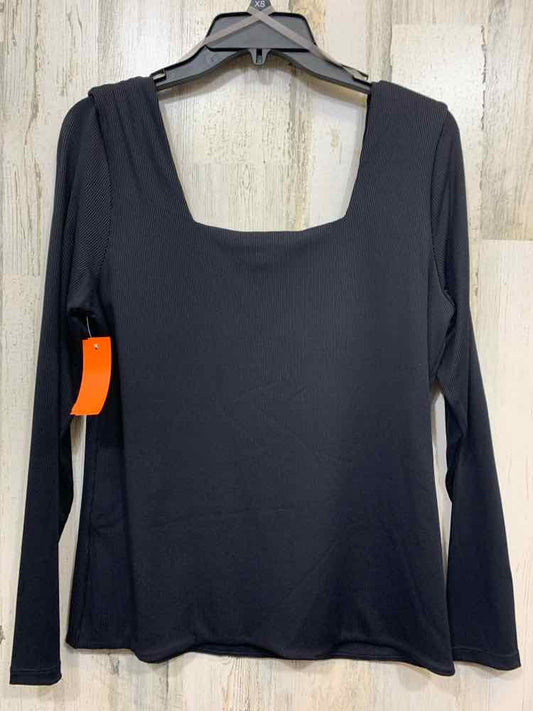 NWT AND NOW THIS Tops Size 1X Black SQUARE COLLAR Blouse/LONG SLEEVE