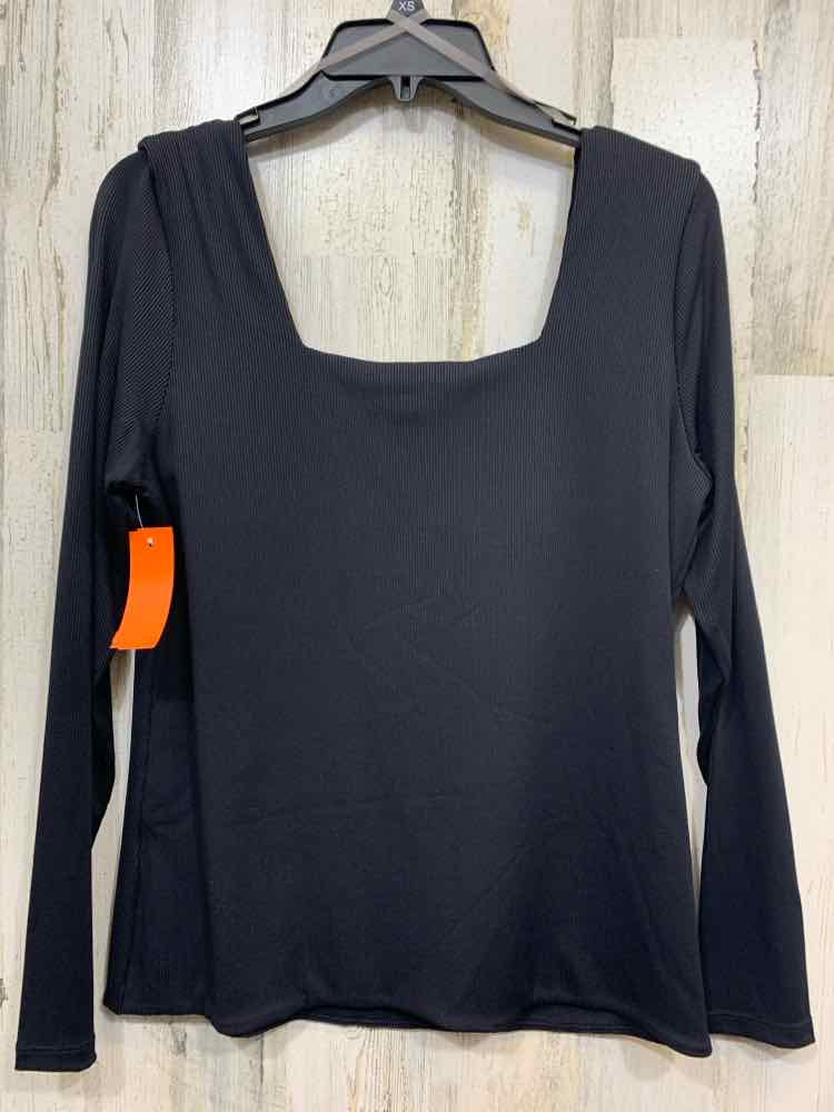 NWT AND NOW THIS Tops Size 1X Black SQUARE COLLAR Blouse/LONG SLEEVE