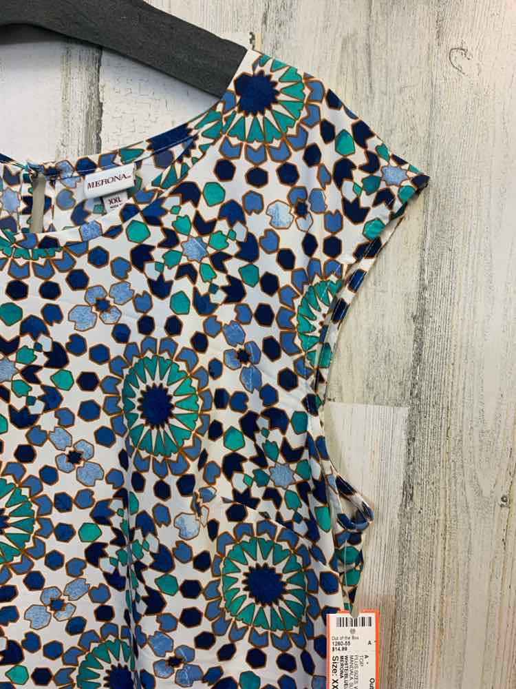 MERONA PLUS SIZES Size XXL WHT/BLU/AQUA MANDALA SLEEVELESS TOP