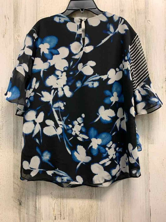 PRE-OWNED CALVIN Tops Size XS BLACK/BLUE/WHITE Floral 3/4 LENGTH TOP/3/4 FLORAL